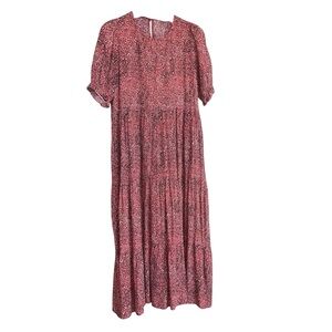 Easel Boho Tiered Flowy Maxi Dress Puff Sleeve Boho Print Size Small